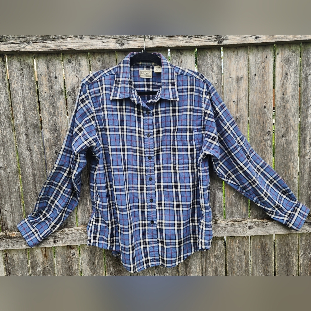 LLBean flannel shirt XL Regular Blue Plaid Women's Flannel Button Front Shirt